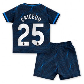 Lacne Dětský Futbalové dres Chelsea Moises Caicedo #25 2023-24 Krátky Rukáv - Preč (+ trenírky)